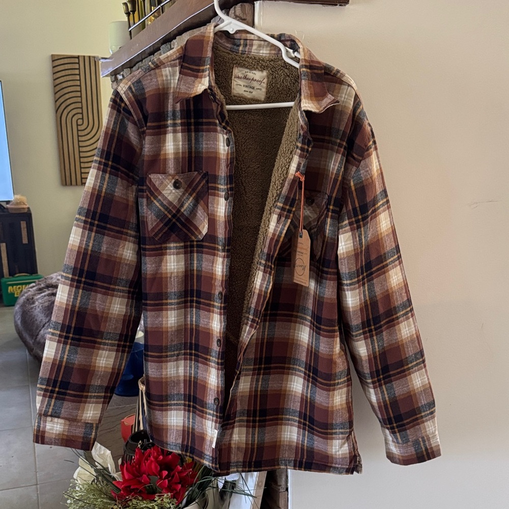 Weatherproof Brown and Cream Lightweight Shirt Jacket